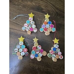 New Christmas Tree Ornaments Wine Cork Set of 5 Handmade
